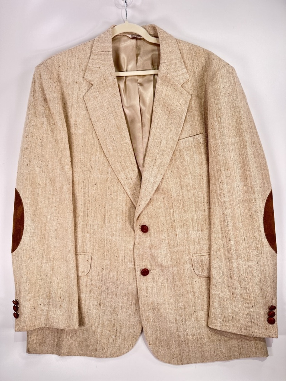 Orvis Vintage Suede Elbow Patch Blazer Hopsack Wool Blend Tan 46L - Picture 2 of 16